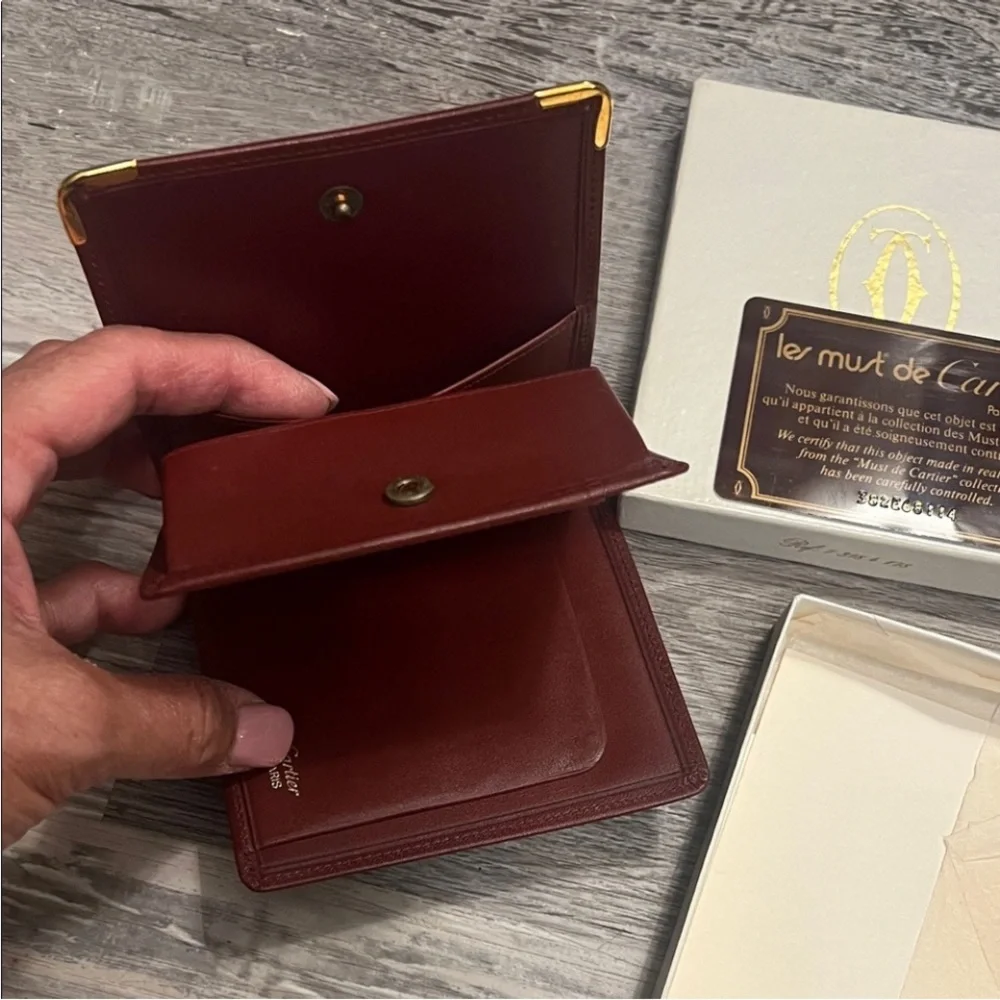 Cartier Burgundy Leather Wallet with Gold Accents